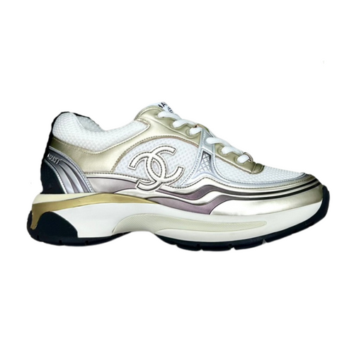 CHANEL CC RUNNERS SNEAKERS WHITE AND GOLD