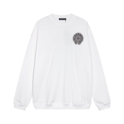 Sweat-shirt blanc avec logo fer à cheval et cœurs chromés