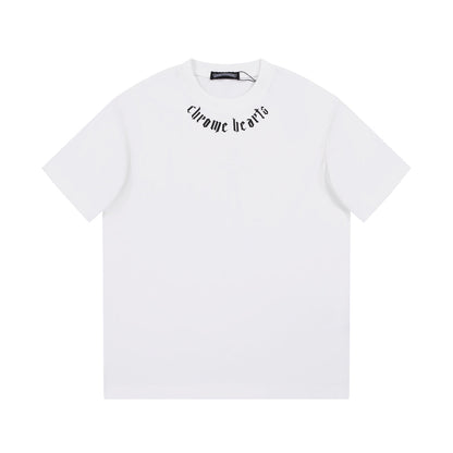 T-shirt blanc à col avec logo Chrome Hearts