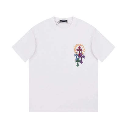 T-shirt blanc avec logo de fer à cheval multicolore Chrome Hearts