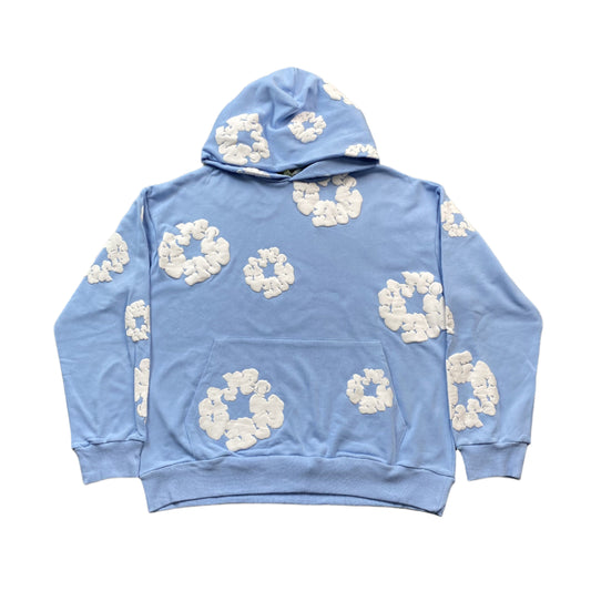 Sweat à capuche en coton avec couronne de larmes en denim, bleu clair