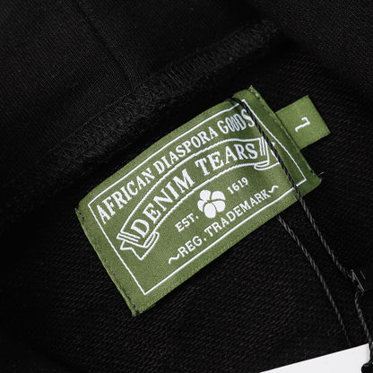 Sweat à capuche noir en coton avec motif de déchirures de denim et couronne