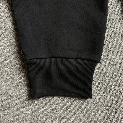 Sweat à capuche en coton avec couronne de denim déchirée, monochrome noir