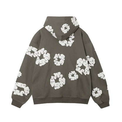 Sweat à capuche en coton avec couronne de larmes en denim, couleur olive