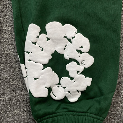 PANTALON DE SURVÊTEMENT EN COTON À MOTIFS DÉCHIRÉS VERT FONCÉ