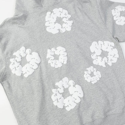 SWEAT À CAPUCHE GRIS EN COTON ET LÉGÈRES DE DENIM