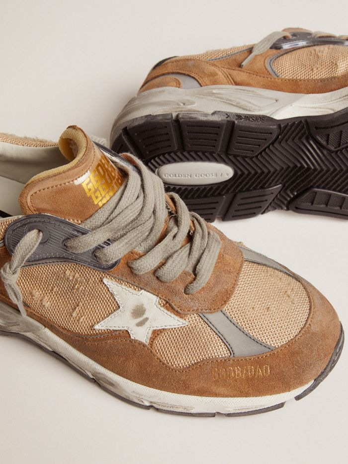 Dad-star Sneakers In Tobacco-colored Mesh And Suede With White Leather Star And Black Leather Heel