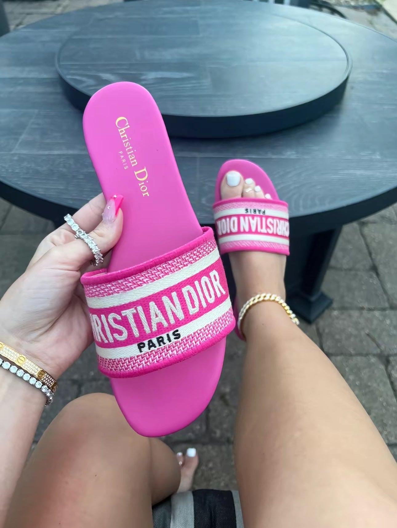 CD sandals neon pink