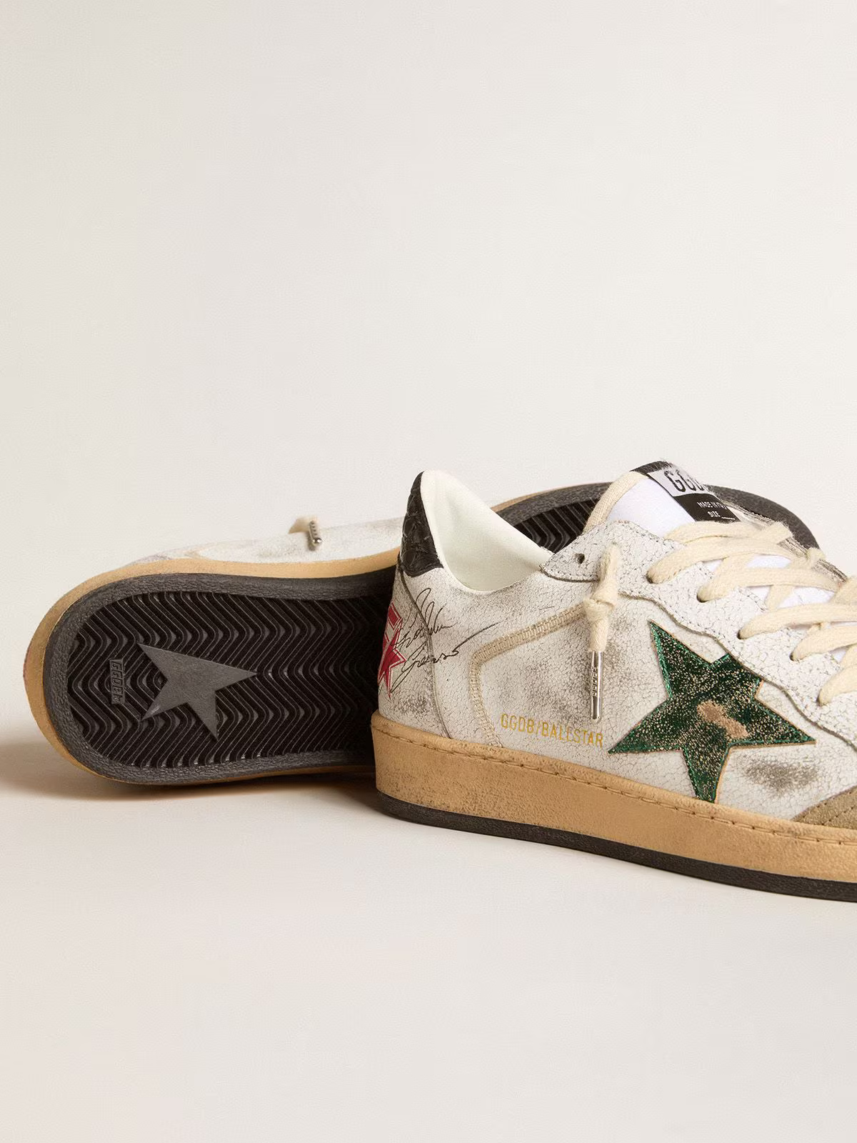 Baskets Golden Goose Ball Star – Vert pailleté et blanc vintage