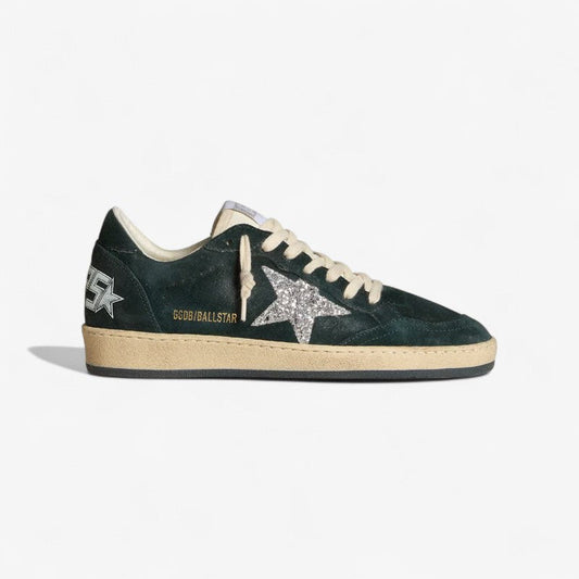 Golden Goose Ball Star – Glitter Star on Green Suede