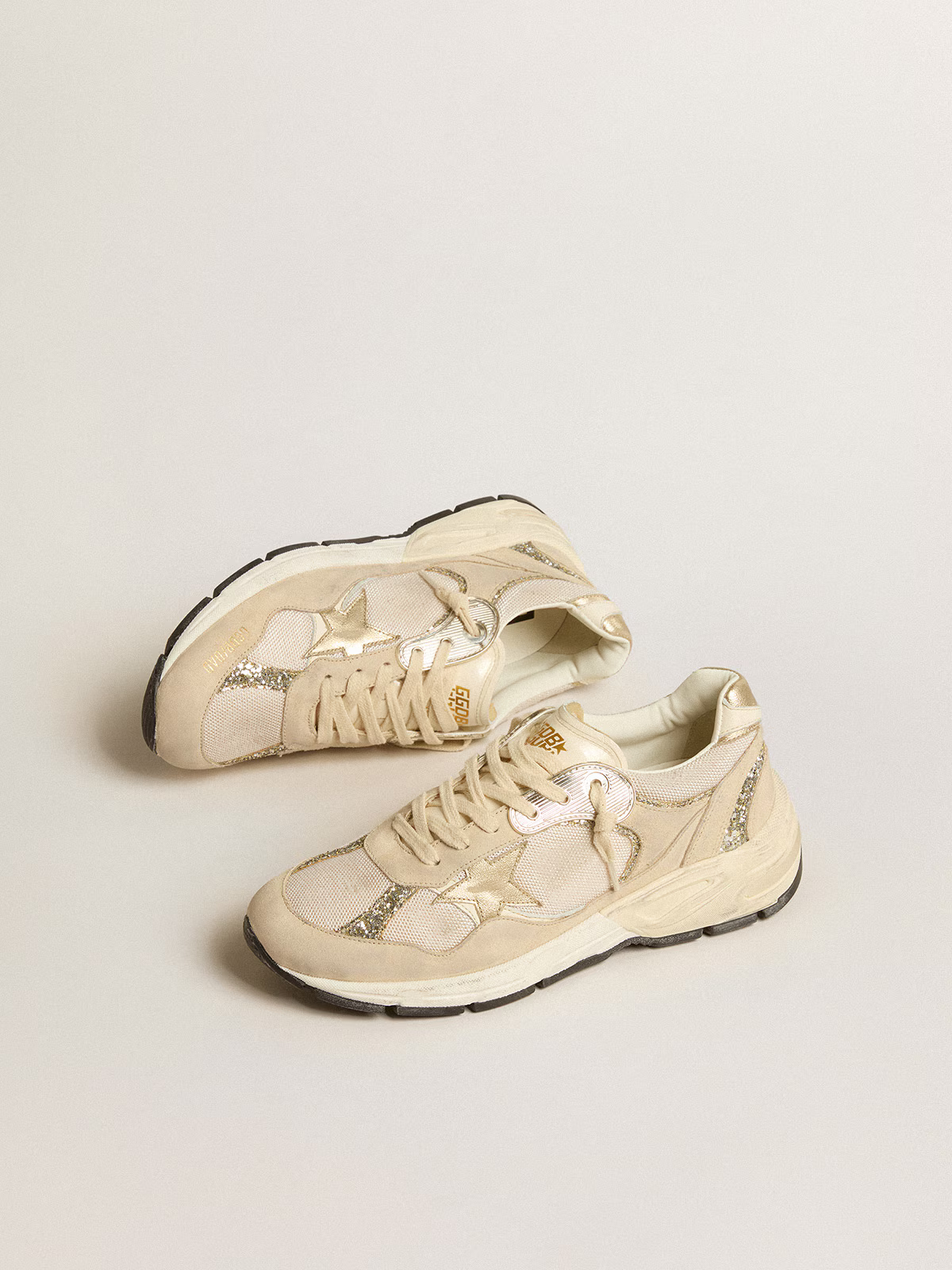 Baskets Golden Goose Dad-Star beiges à paillettes