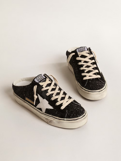 Golden Goose Super-Star Slide Mule in Black Glitter