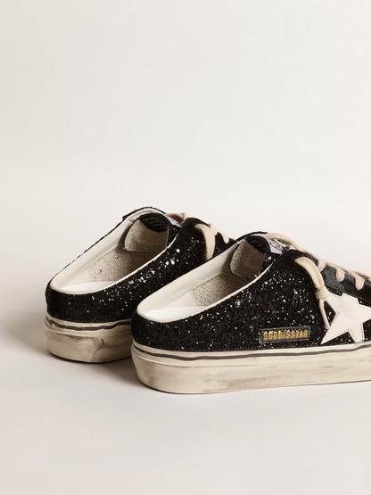 Golden Goose Super-Star Slide Mule in Black Glitter