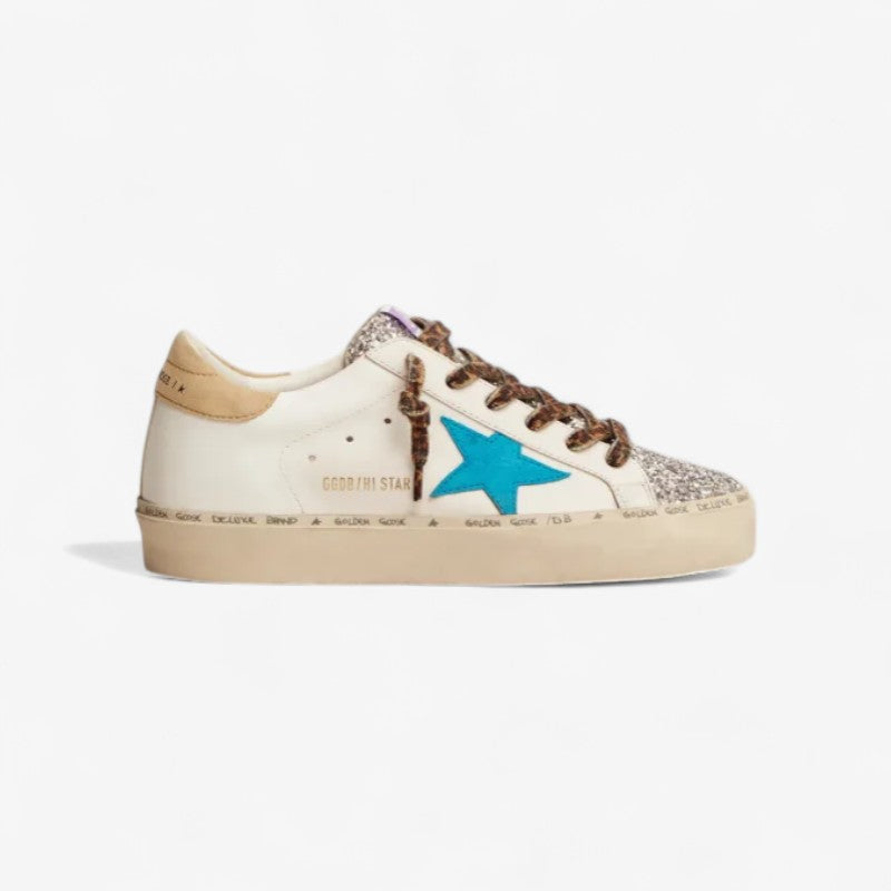 Hi Star Ltd Sneakers With Silver Glitter Tongue And Cyan-blue Suede Star