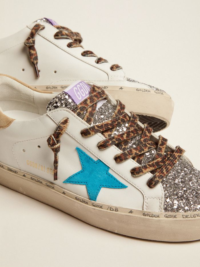 Hi Star Ltd Sneakers With Silver Glitter Tongue And Cyan-blue Suede Star