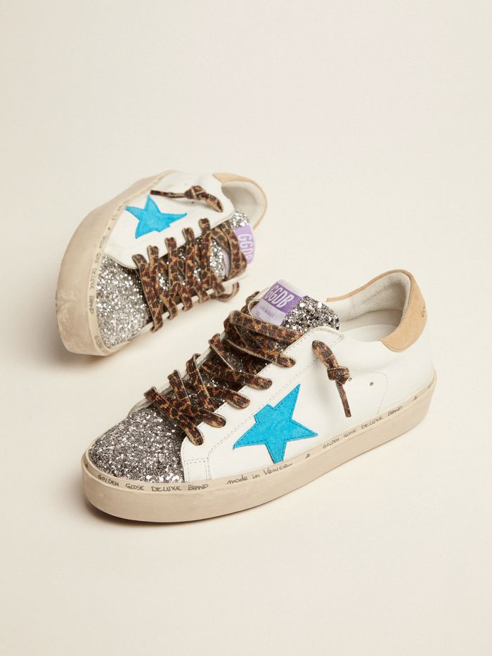 Hi Star Ltd Sneakers With Silver Glitter Tongue And Cyan-blue Suede Star