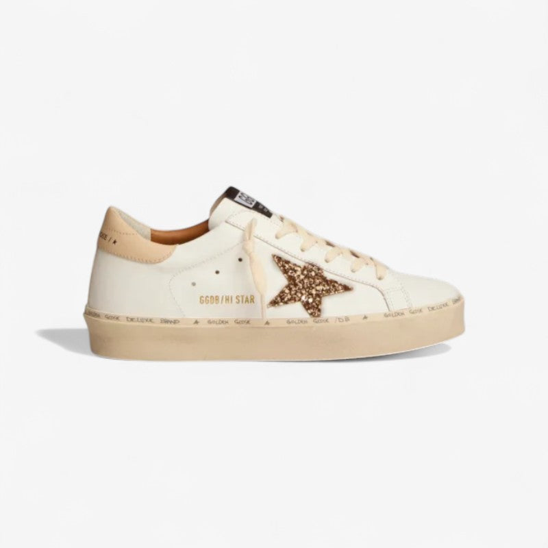 Hi Star Sneakers With Gold Glitter Star And Beige Leather Heel Tab