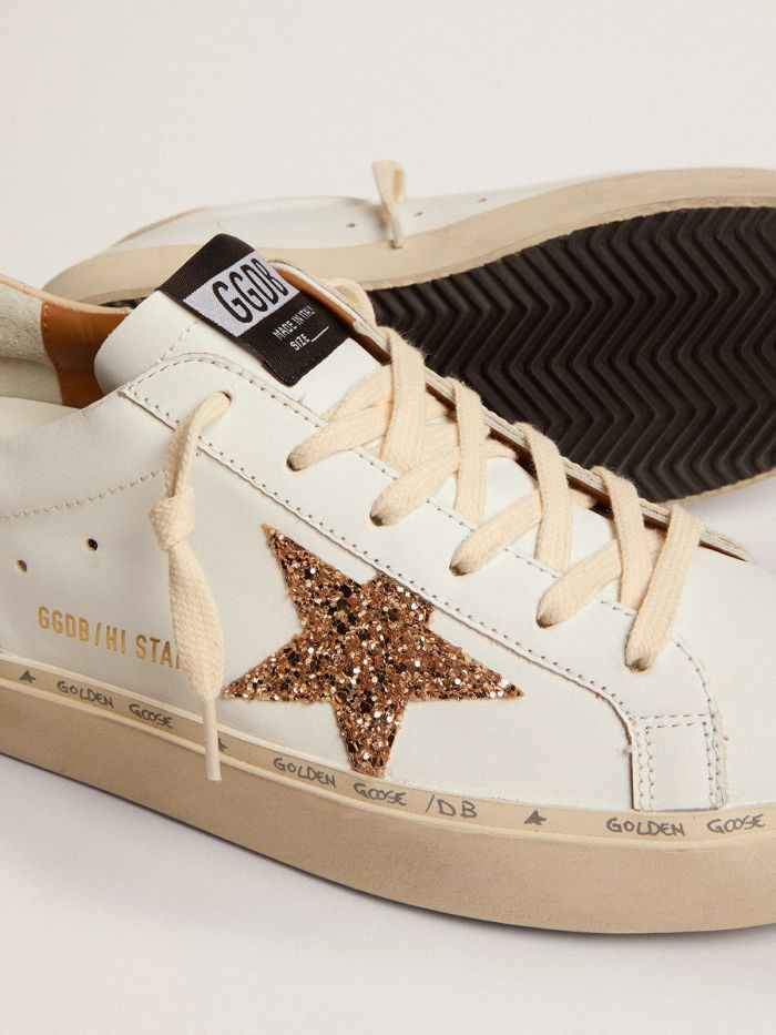 Hi Star Sneakers With Gold Glitter Star And Beige Leather Heel Tab