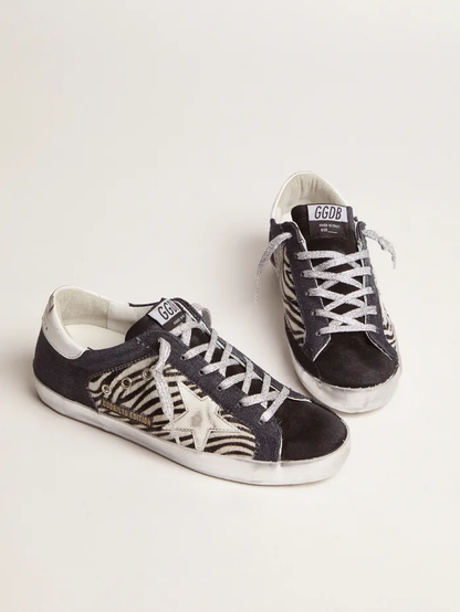 Lab Limited Edition Super-star Sneakers In Denim, Zebra-print Pony Skin And Suede