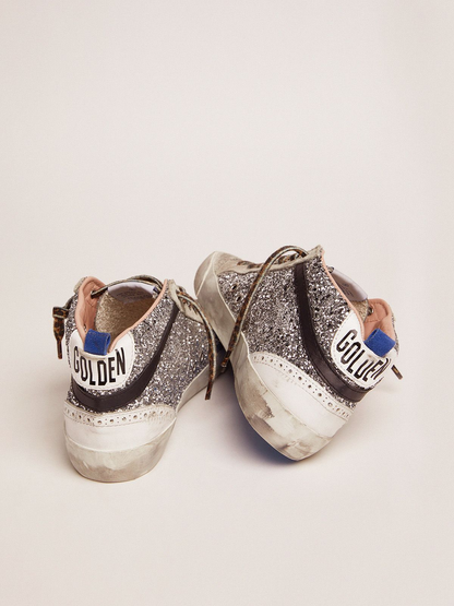 Mid Star Sneakers With Silver Glitter Upper And Pale Pink Star