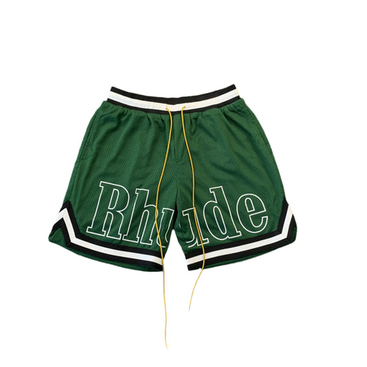 RHUDE COURT LOGO SHORTS GREEN