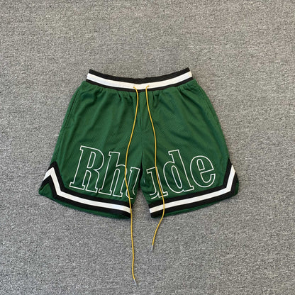 RHUDE COURT LOGO SHORTS GREEN
