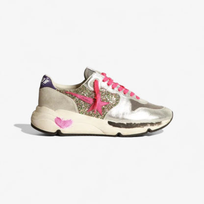 Running Sole Sneakers In Metallic Leather And Glitter