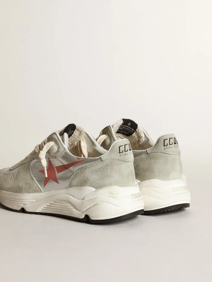 Running Sole Sneakers in Silver Laminated Leather With Ice-gray Suede Inserts