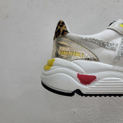 Running Sole Sneakers In Suede With Glitter And Leopard Print