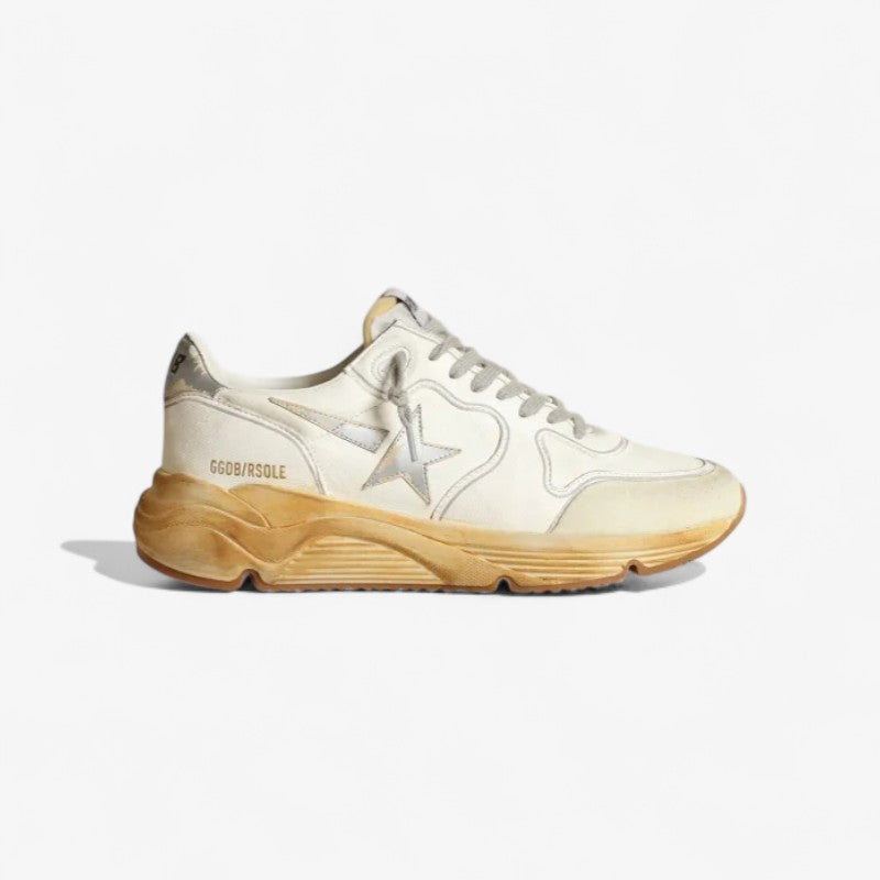 Running Sole Sneakers With Star and Heel Tab in Leather With Silver-colored Digital Print