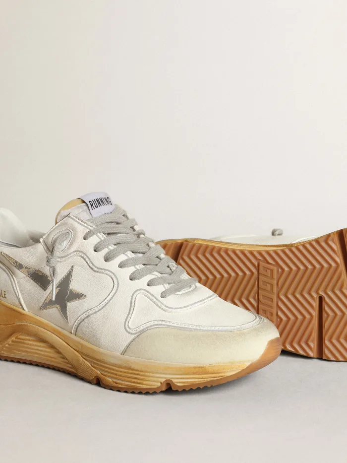 Running Sole Sneakers With Star and Heel Tab in Leather With Silver-colored Digital Print