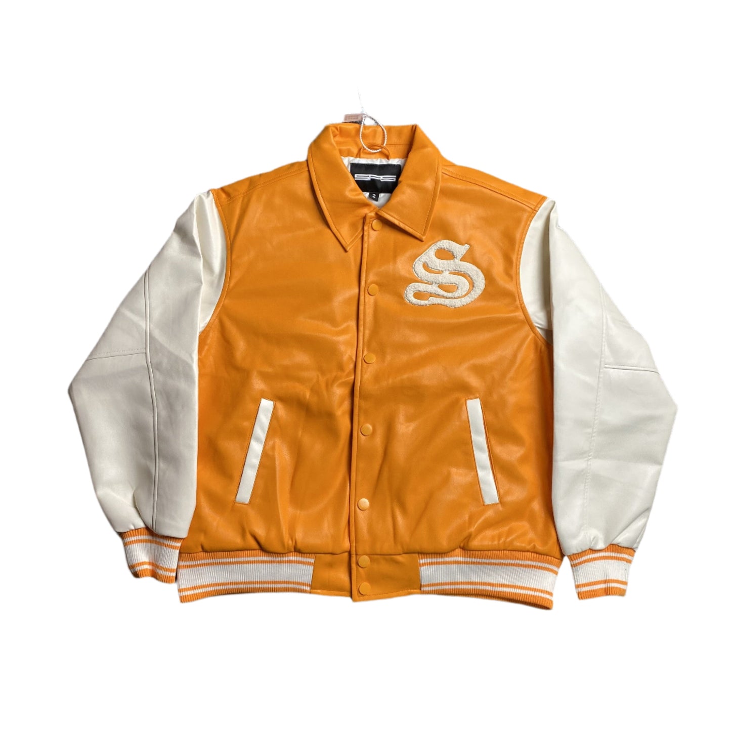 SP5DER LEATHER VARSITY JACKET ORANGE