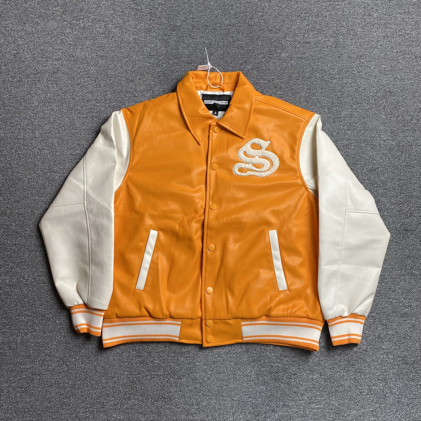 SP5DER LEATHER VARSITY JACKET ORANGE