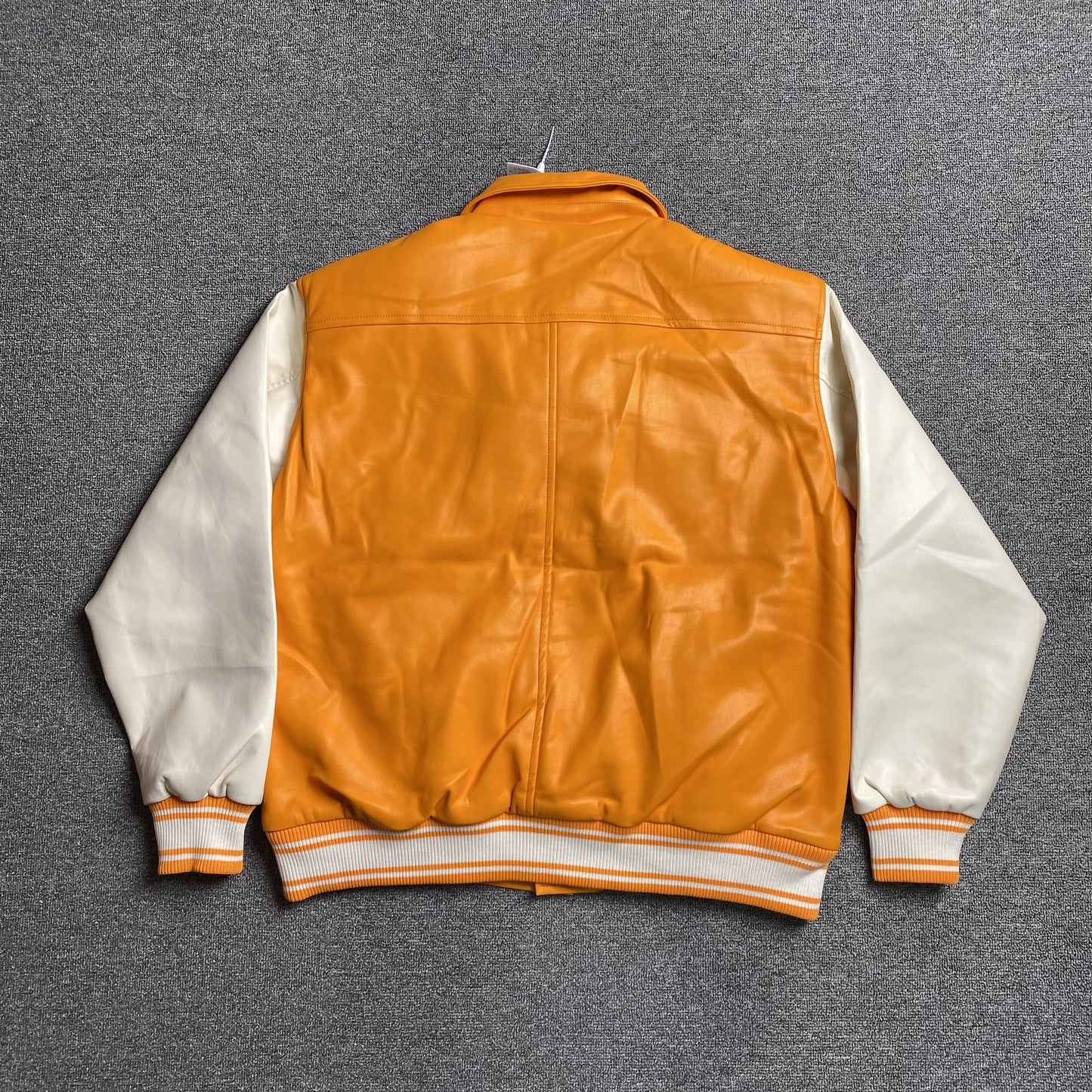 SP5DER LEATHER VARSITY JACKET ORANGE