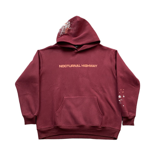 SP5DER NOCTURNAL HIGHWAY HOODIE BURGUNDY