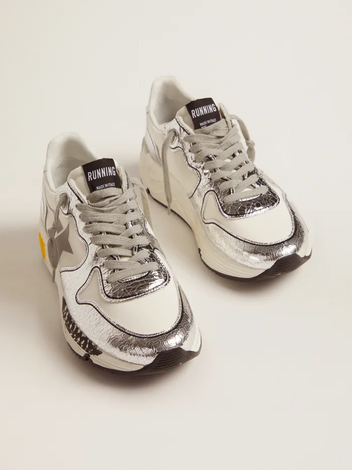 Silver and White Running Sole Sneakers