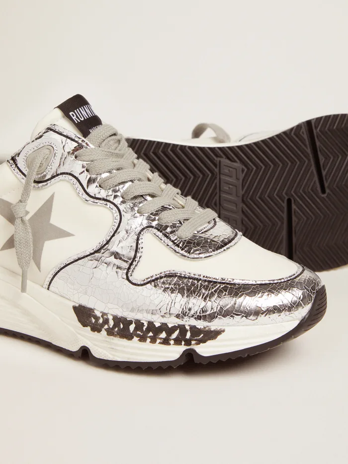 Silver and White Running Sole Sneakers