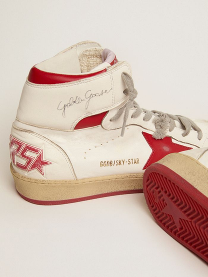 Sky-star Sneakers With Signature On The Ankle And Red Leather Inserts