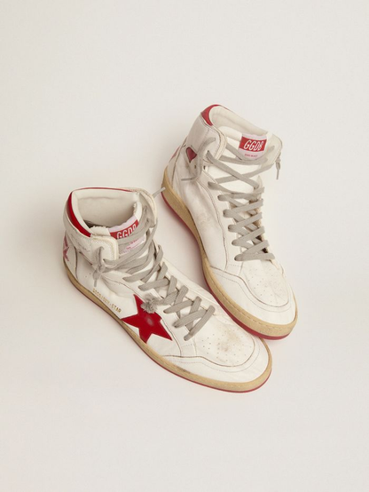 Sky-star Sneakers With Signature On The Ankle And Red Leather Inserts