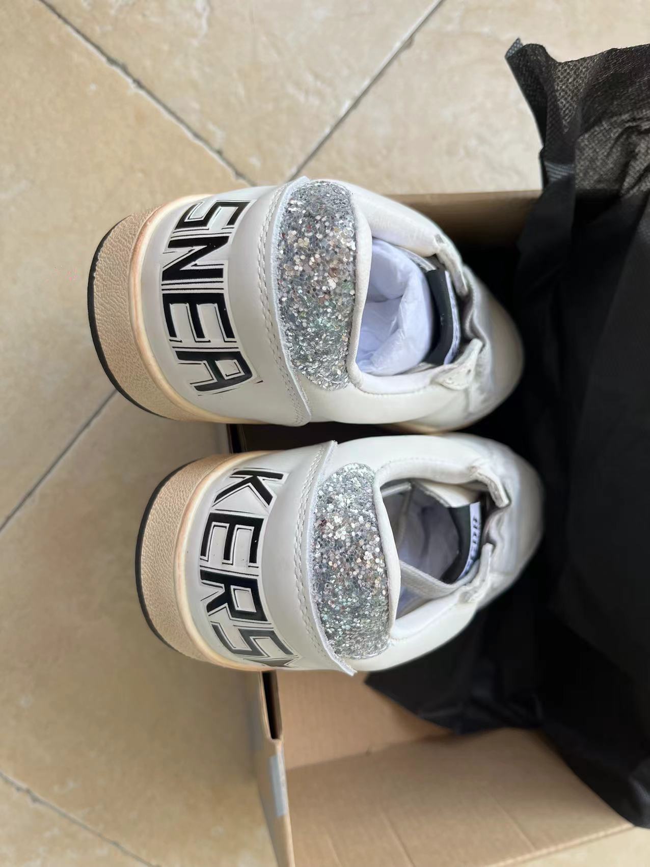 Sneaker Ball Star In Nappa Bianca Con Stella E Talloncino In Glitter Argento