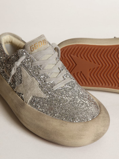 Space-star Shoes In Silver Glitter With Ice-gray Suede Star And Heel Tab