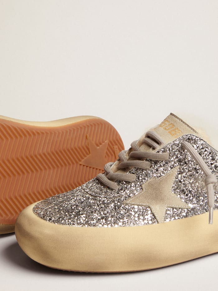 Space-star Sabot Shoes In Silver Glitter With Shearling Lining