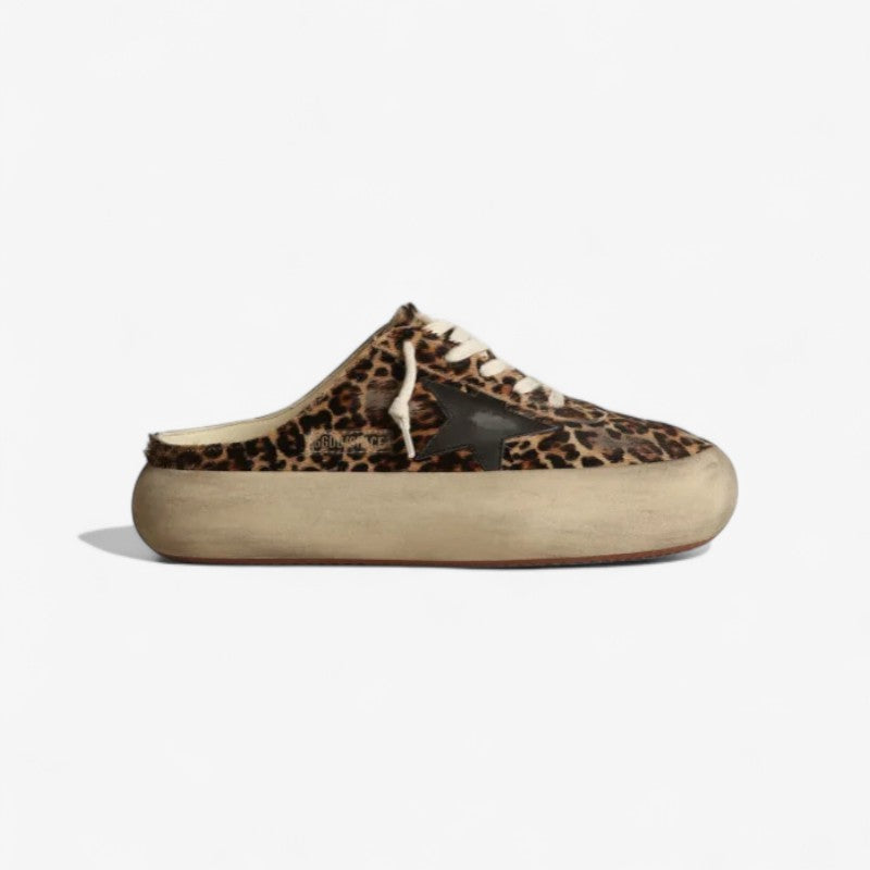 Space-star Sabots In Leopard-print Pony Skin With Black Leather Star