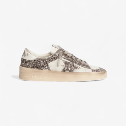 Stardan Sneakers In White Leather And Silver Glitter
