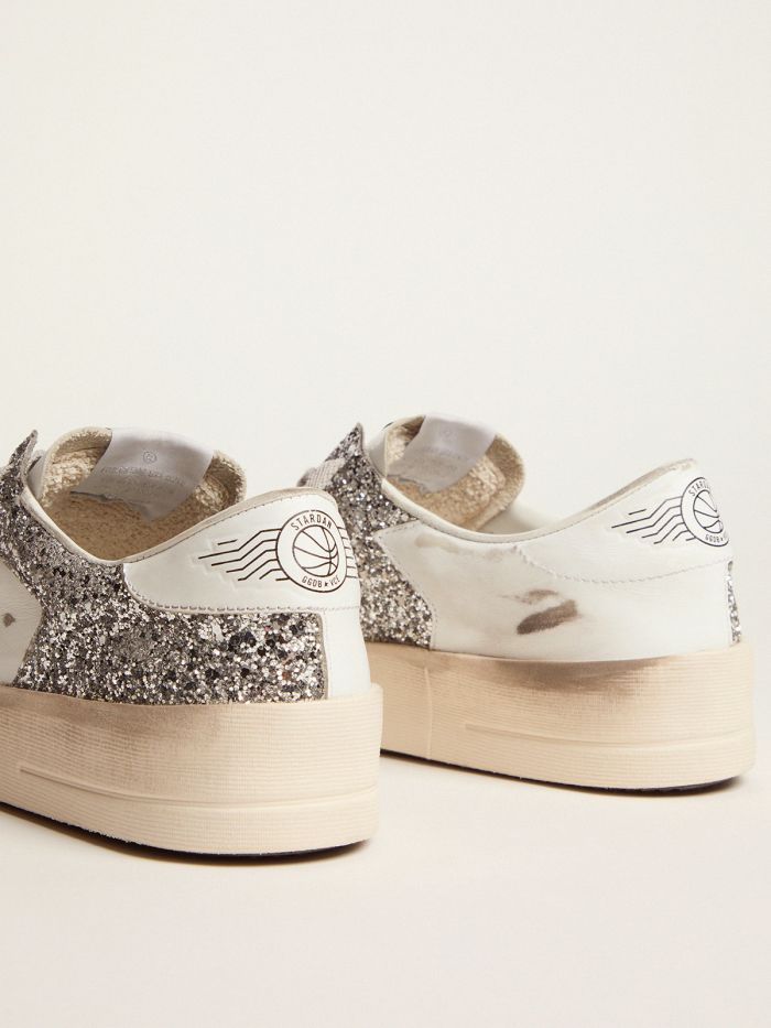 Stardan Sneakers In White Leather And Silver Glitter