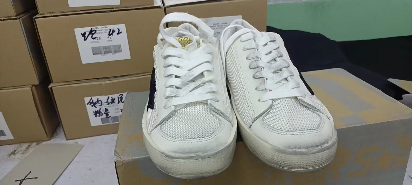 Stardan Sneakers In White Mesh With Black Suede Star And White Leather Heel Tab