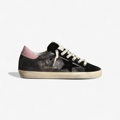 Super-star Ltd Sneakers In Metallic Camouflage Nappa Leather With Black Suede Star And Pink Leather