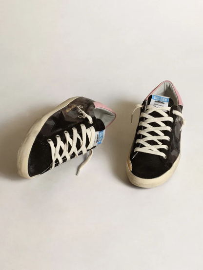 Super-star Ltd Sneakers In Metallic Camouflage Nappa Leather With Black Suede Star And Pink Leather