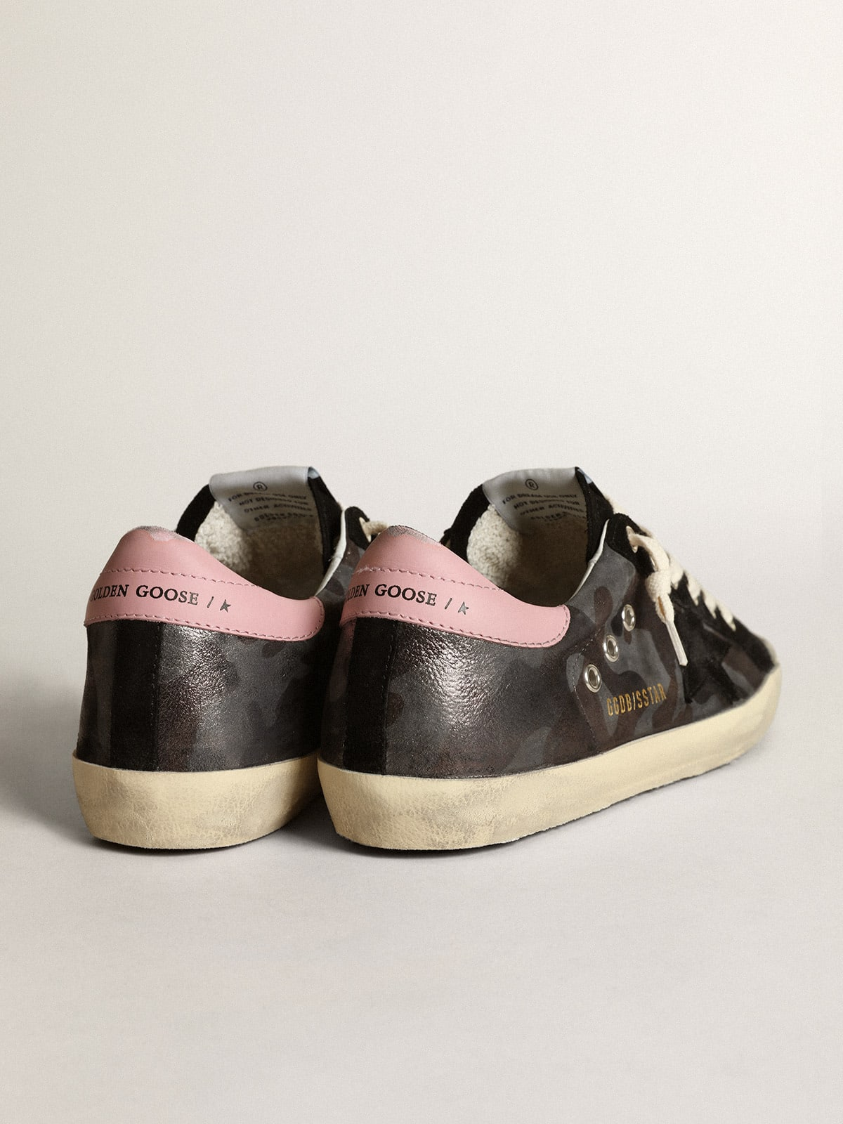 Super-star Ltd Sneakers In Metallic Camouflage Nappa Leather With Black Suede Star And Pink Leather