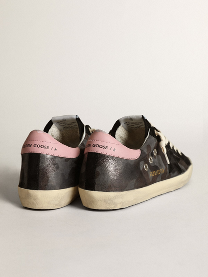 Super-star Ltd Sneakers In Metallic Camouflage Nappa Leather With Black Suede Star And Pink Leather